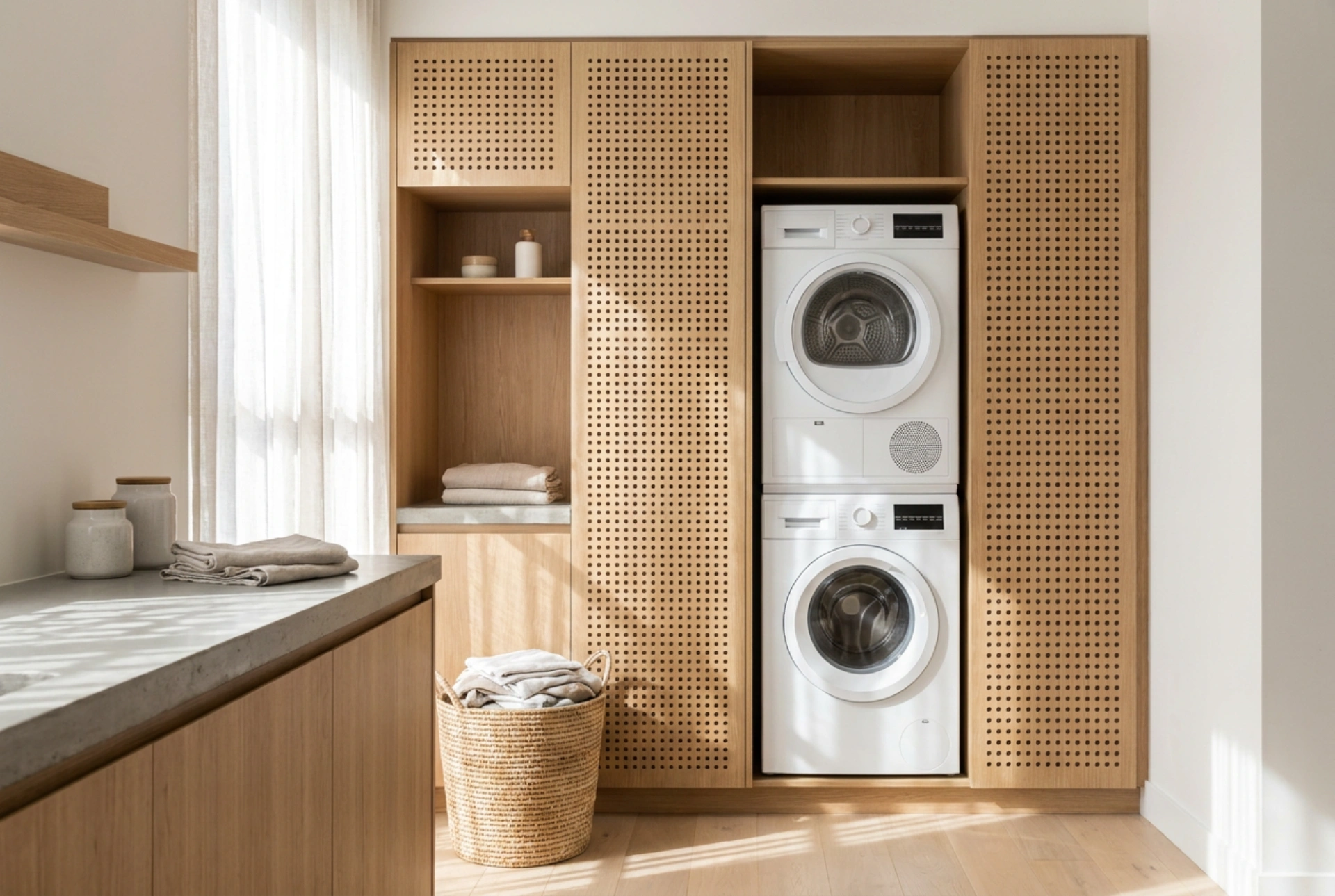 Integrarea mașinii de spălat și a uscătorului în mobilier: ghid pentru o ventilație corectă