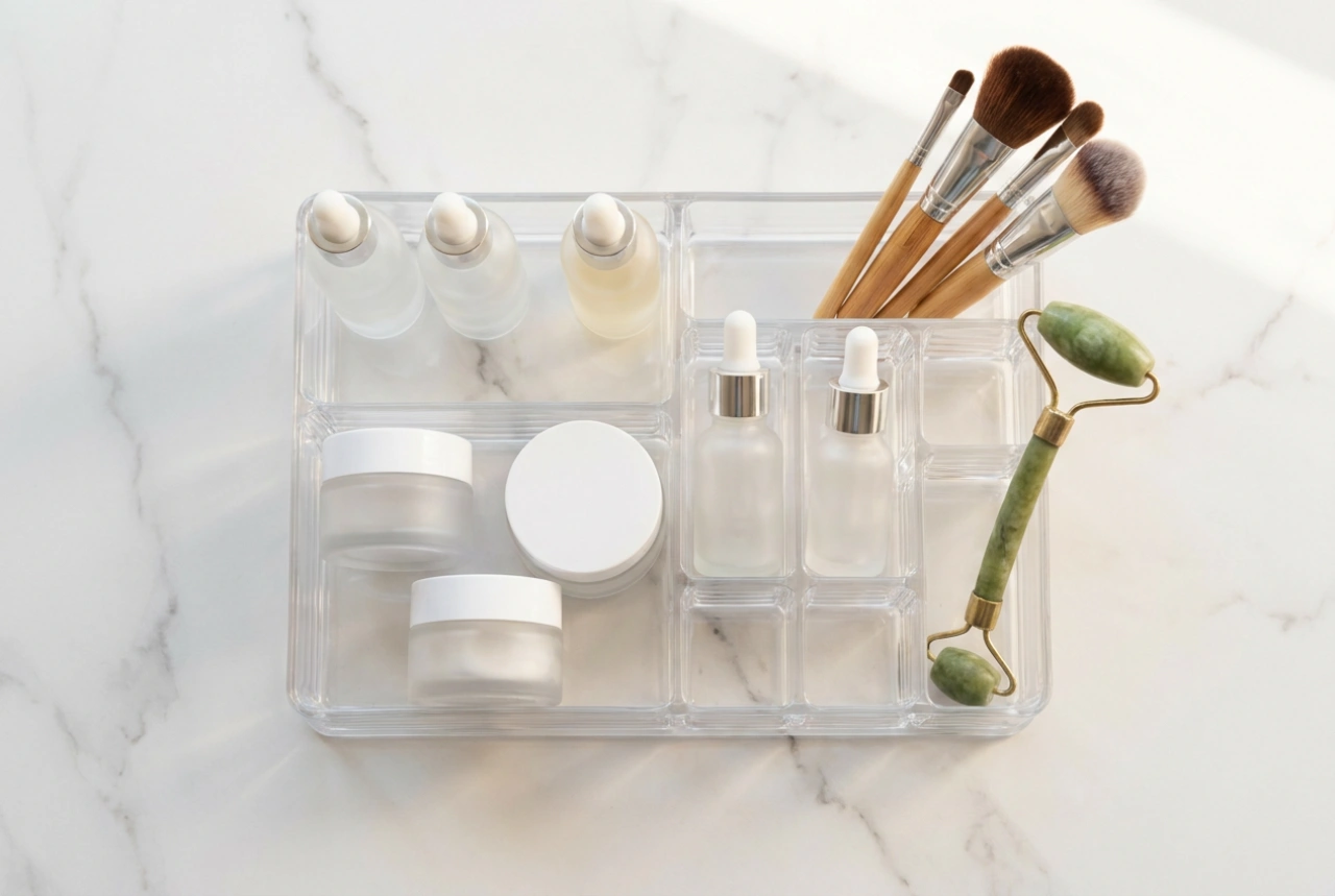 Cum să împarți un organizator mare de cosmetice pe zone de îngrijire