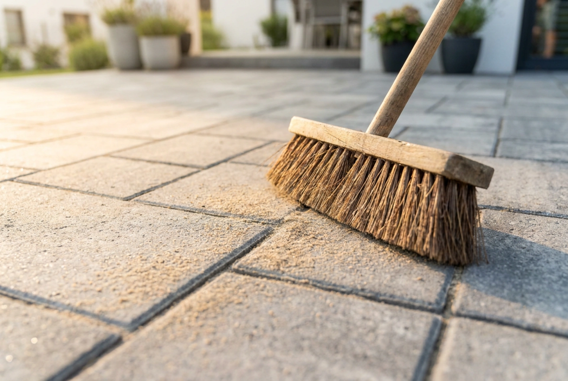 Cum să mături corect pavajul pentru a îndepărta nisipul din rosturi