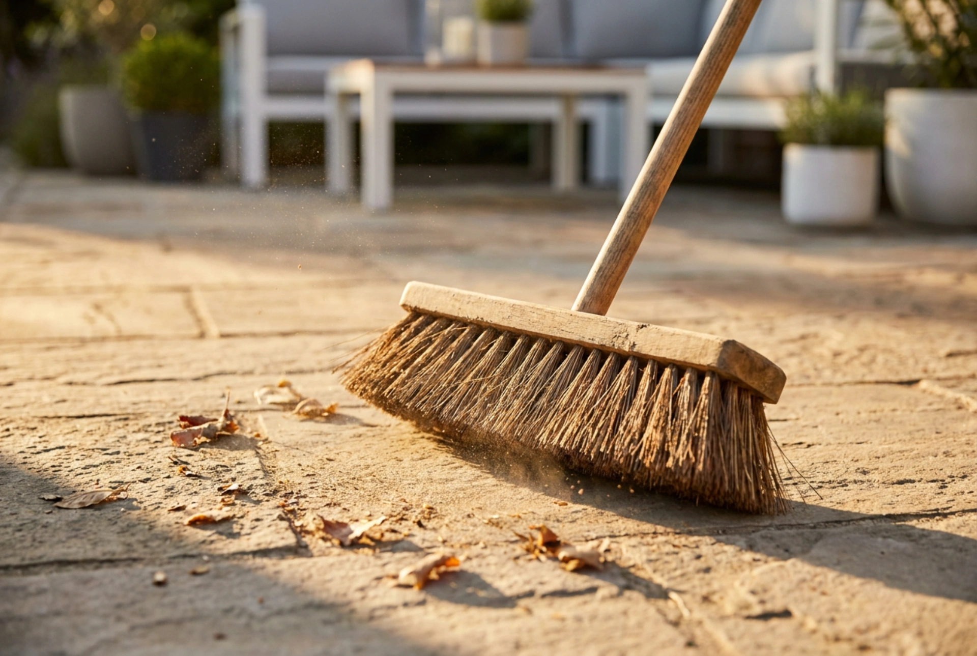 Cum se mătură eficient pavajul exterior fără a ridica praful