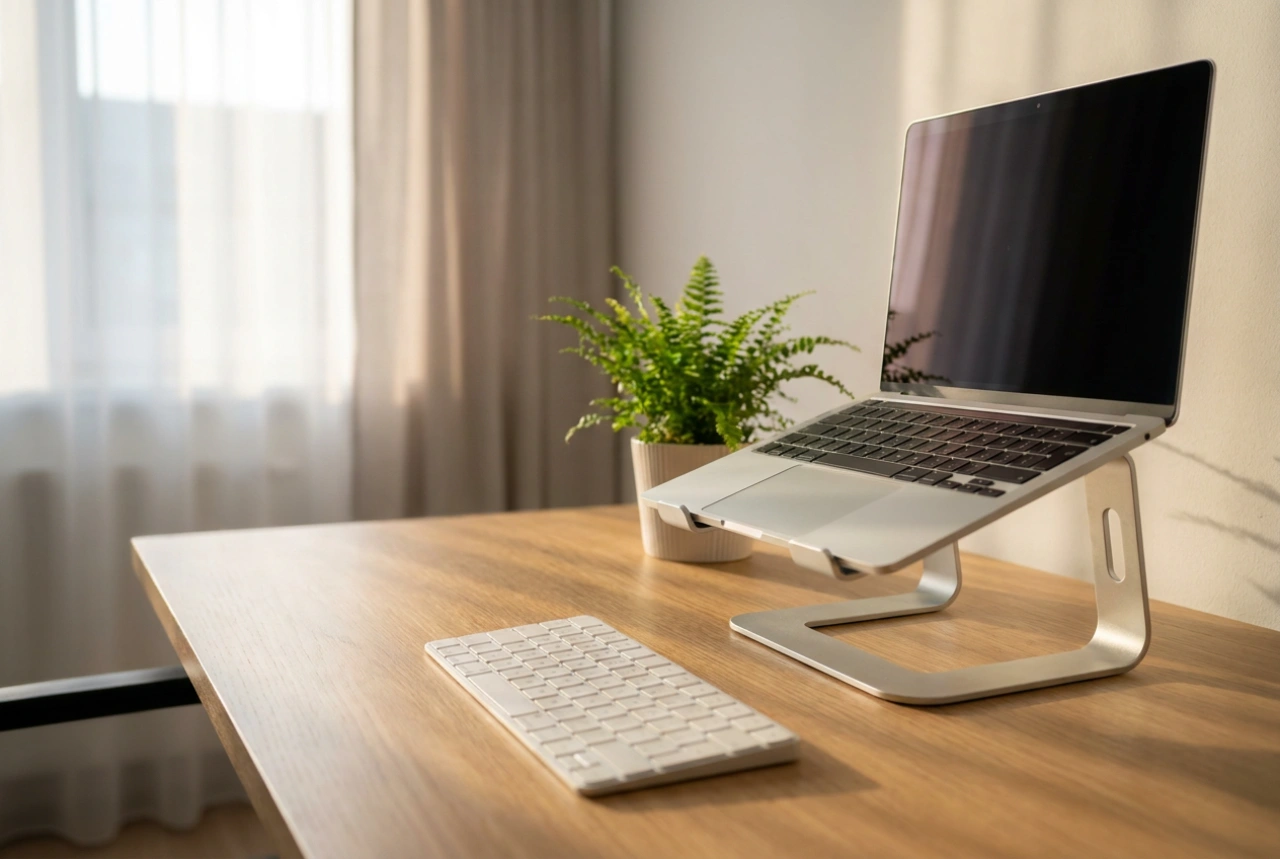 Cum se poziționează suportul de laptop pentru o ergonomie corectă la birou