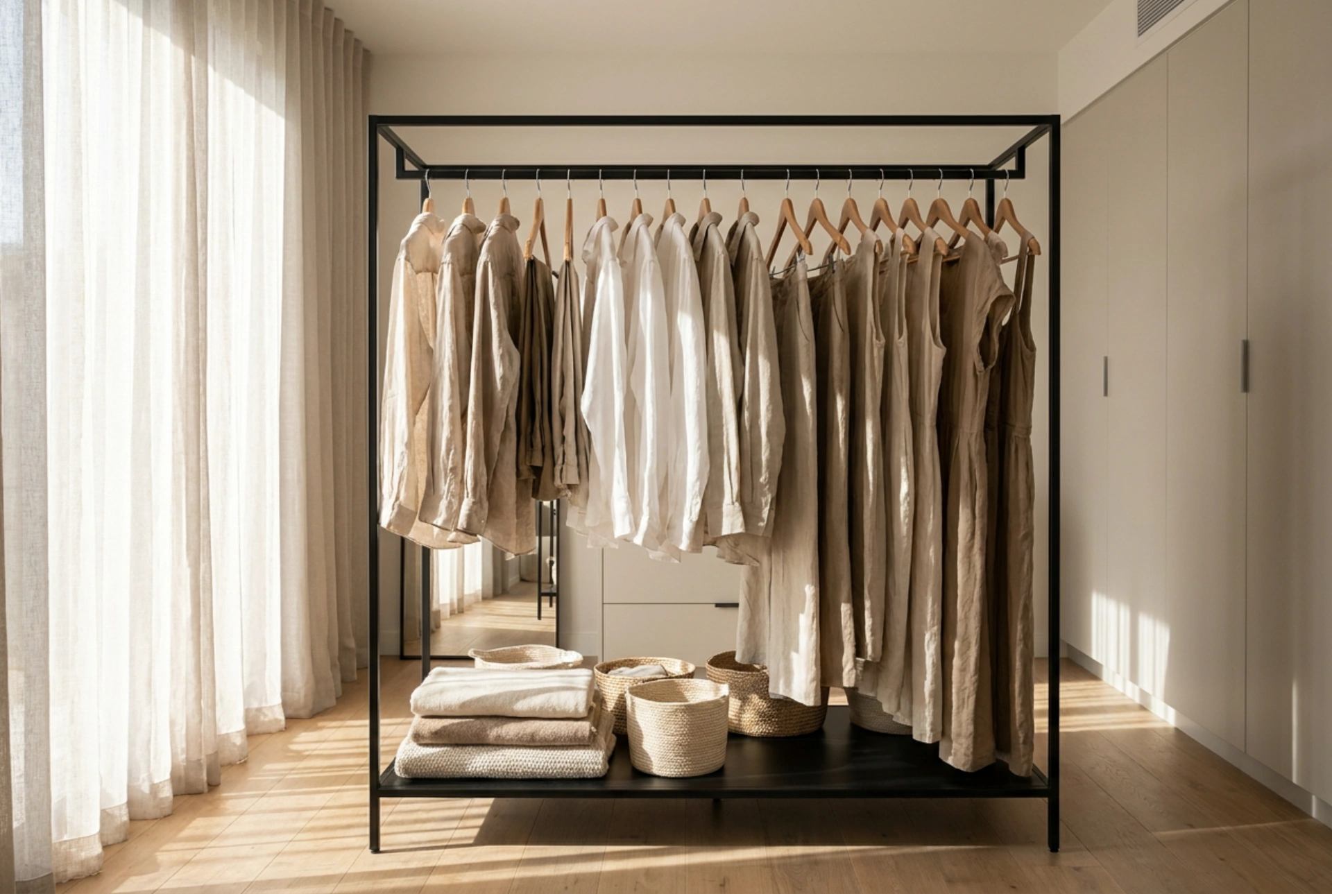 Suporturi de haine pentru dressing ca delimitare flexibilă a zonelor