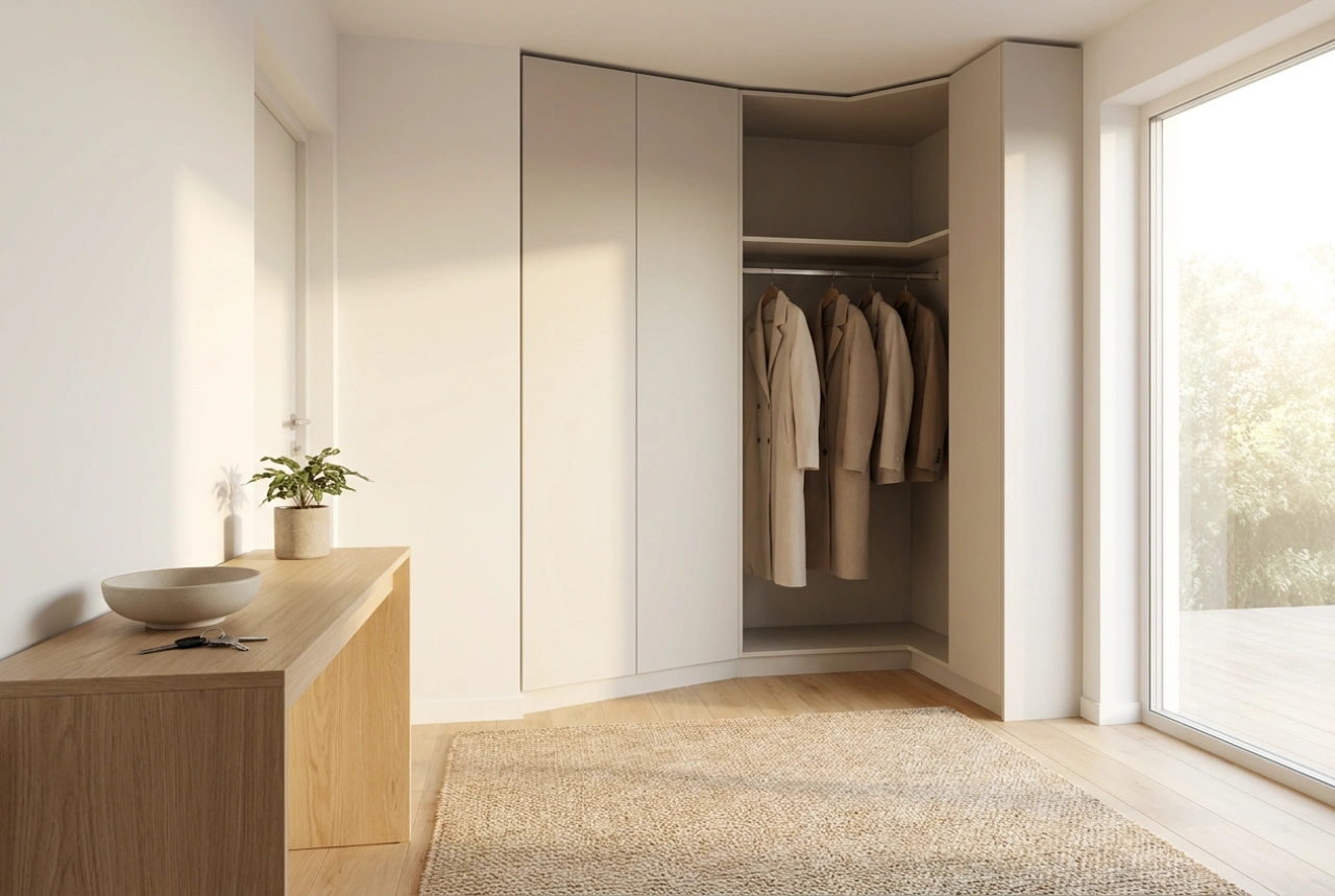 Garderobe de colț pentru hol și ordinea în zona de intrare