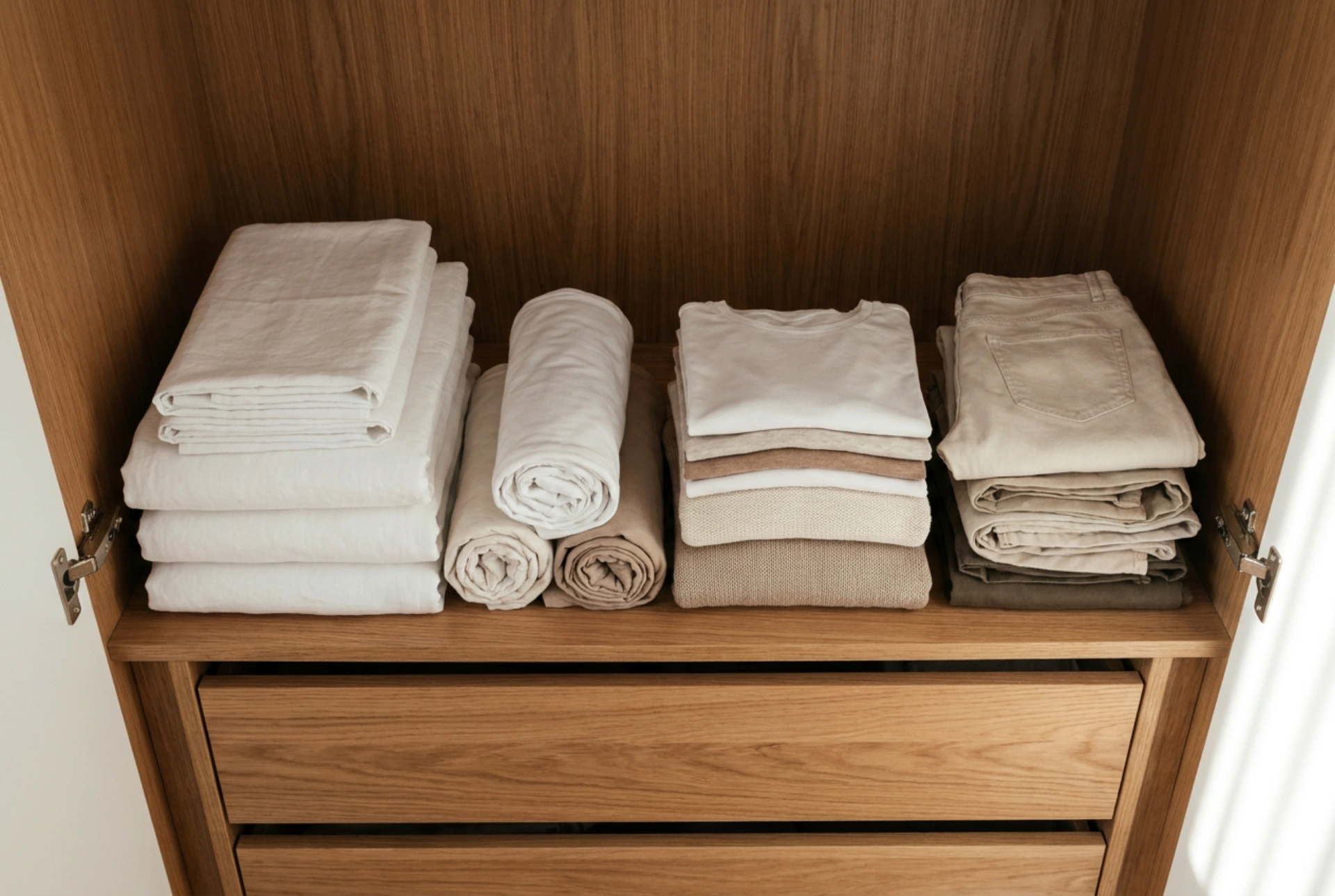 Cum sa imparti un dulap incorporat din dormitor pentru haine si textile