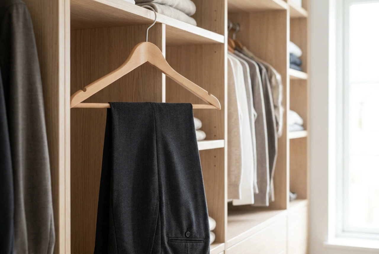 Cum să alegi umerașul potrivit pentru pantaloni și să eviți cutele