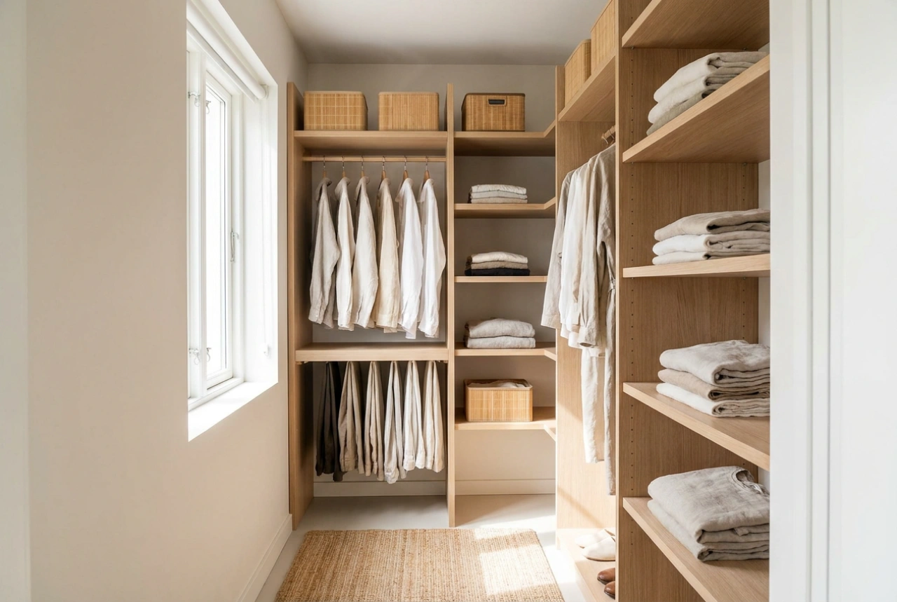 Cum să organizezi un dressing îngust în dormitor fără a pierde spațiu pentru pat